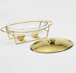 Elegant 3.0L Gold Chafing Dish Set with Glass Soup Pot <b>Buffet</b> Food <b>Warmer</b> for Weddings and Catering At Low Price - Product Image 2