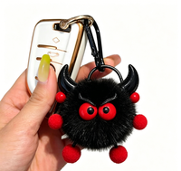 Promotion : Porte-clés en peluche moelleux et doux, motif dessin animé mignon, avec boule de fourrure, gaufré, lumineux, pour voiture et sac à main
