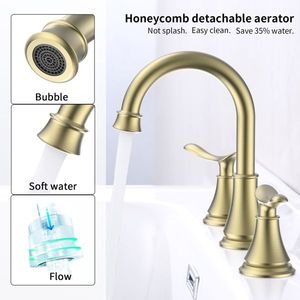 Rubinetto da Bagno Dorato Spazzolato da 8 Pollici con Doccetta Girevole a 360° e 2 Maniglie per Lavabo - Product Image 5