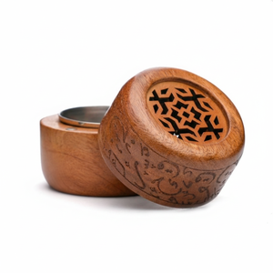 Brûleur d'encens artisanal en bois avec couvercle en laiton, support pour Bakhoor, encensoir à charbon d'Oud, cadeau de l'Aïd, décoration du Moyen-Orient, best-seller - Product Image 2