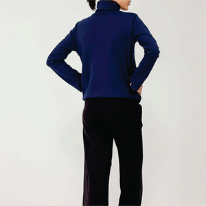T-shirt en tricot à col roulé pour femme, couleur unie, manches longues, logo, vêtements décontractés, coupe classique, été, 100% coton biologique, respectueux de l'environnement - Product Image 4