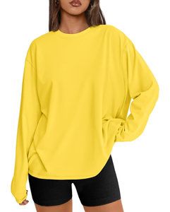 Camiseta de Manga Larga para Mujer, 100% Algodón, Cuello Redondo, Informal, Básica, con Logotipo Personalizado, Lisa, Blanca, a la Moda, OEM, ODM - Product Image 1