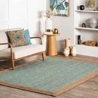 Tapis de salon moderne en jute à tissage plat, couleur unie, rectangulaire, antidérapant, à poils fins, bordure naturelle