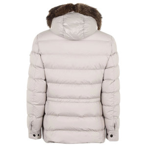 Men's Beige Down Puffer <b>Jacket</b> With Fur Hood Windproof Casual Winter Coat Regular Fit Thick Polyester Shell Single Breasted Coat - Product Image 2