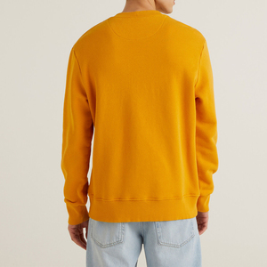 <b>Men</b> Yellow O-Neck Sweatshirt Regular Fit Knitted Cotton <b>Pullover</b> Casual Solid Color Long Sleeve Autumn Wear - Product Image 1