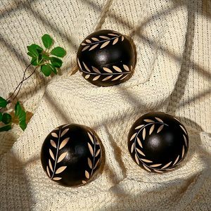 Decorative Modern Wood Orbs for Bowls and <b>Vases</b> <b>Set</b> of 3 4 Inch Round Balls Still Life Pattern Living Room Dining Room - Product Image 3