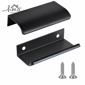 Matte Black Brass Edge Pull Cabinet Handle Modern Concealed Finger Grip Drawer <b>Wardrobe</b> Kitchen Cupboard Door <b>Hardware</b> - Product Image 1