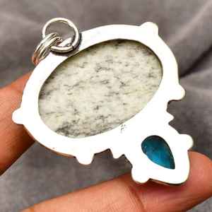 Collier pendentif K2 Azurite fait main en argent sterling 925, bijoux en pierres précieuses, pierre naturelle bleue et blanche, collier pour femme, cadeau - Product Image 3