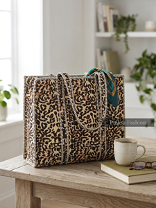 Handmade Leopard Print Quilted Cotton Tote <b>Bag</b> Large Capacity Jaipur Hand Block Printed Women Shoulder <b>Bag</b> for Travel <b>Work</b> - Product Image 5