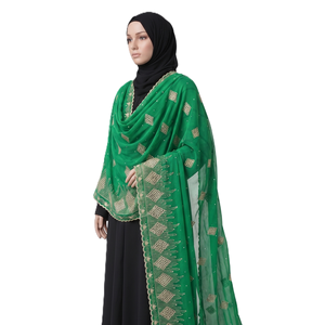 Chal largo de gasa para mujer al por mayor, con diamantes circulares, bordado de pedrería y borde de llama, ligero, transpirable, de calidad premium. - Product Image 3