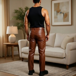 Pantalon en cuir pour homme, nouveau style, anti-rides, séchage rapide, avec fermeture éclair et devant plat - Product Image 3