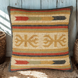 Square Woven Cotton Pillow With Striped Embroidery Pattern For Indoor Outdoor Use All Season Decorative <b>Cushion</b> - Product Image 6