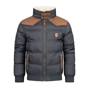 Men's Winter Waterproof <b>Quilted</b> Jacket Stand Collar Knitted Windproof <b>Thick</b> Polyester Fiber Casual Patch Design Zipper Closure - Product Image 3