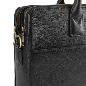 Stylish Black Genuine Leather Laptop Carry Briefcase for Men Zipper Closure with Professional Office and Travel Look - Product Image 4
