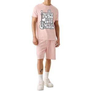 Ropa de hombre 100% algodón camiseta regular y pantalones cortos DTG Logo Twin Set chándal para hombre Color Rosa impreso manga corta - Product Image 3