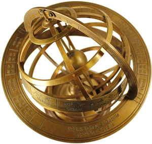 Globe céleste armillaire en laiton finition antique avec gravures zodiacales - Product Image 3