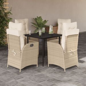 Set da pranzo da giardino in rattan beige e nero, 4 posti, resistente alle intemperie, mobili da esterno in stile contemporaneo - Product Image 1