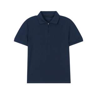 Polo de manga corta para hombre con cuello de cremallera, tejido de punto liso, antipilling, solapa de color en contraste, camiseta OEM al por mayor - Product Image 2