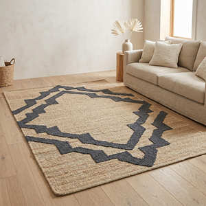 Moroccan Lattice Handloom <b>Flat</b> Weave Jute Area <b>Rug</b> for Living Room Japandi Organic Modern Eco-Friendly Pet Friendly Designer - Product Image 2