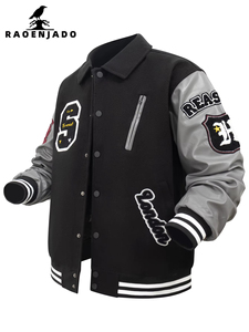 Chaqueta de béisbol universitaria de invierno para hombre, de poliéster/algodón, con cuello mandarín, bordada, con diseño de oso de peluche frontal, personalizada al por mayor - Product Image 2