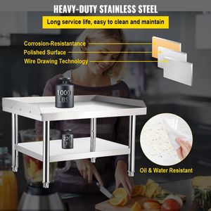 Table de cuisson professionnelle en acier inoxydable 48 x 30 x 24 pouces avec support de grill réglable et rangement sous le plateau - Product Image 3