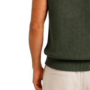 Gilet pull sans manches en maille vert olive pour homme, col en V, léger et doux, décontracté, tendance, avec logo personnalisé, fabricant - Product Image 6