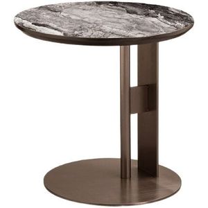 Luxury Pair of <b>Round</b> <b>White</b> Marble Top Side <b>Tables</b> with Brass Metal Loop Padestal Modern Coffee <b>Tables</b> Set - Product Image 4