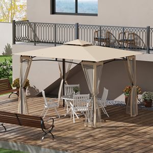 Gazebo a 2 livelli beige per patio, 3x3,6 m, per giardino, cortile, terrazza, esterno - Product Image 2