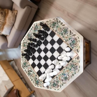 Table de jeu d'échecs de luxe en pierre avec incrustation de marbre, motif croix religieuse et animale, écologique, artisanale, motif fleur, ange, Feng Shui, amour