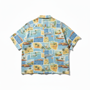 เสื้อเชิ้ตผู้ชายลายพิมพ์ทั้งตัว แขนสั้น คอตั้ง สไตล์ฮาวาย ผ้าป๊อปลิน แห้งเร็ว กันยับ ใส่สบาย สำหรับฤดูร้อน - Product Image 4