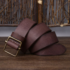 Cinturones de Jeans Casuales de Lujo para Hombre, Estilo Vintage, Ecológicos, con Hebilla de Pin, Nuevo Diseño SIN Agujeros, Aleación Sólida, 100% Cuero Vacuno Genuino - Product Image 4