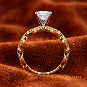 แหวนเพชรจำลองทรงปรินเซสคัทเคลือบทอง 14K หรูหรา |   แหวนหมั้นลายฉลุสไตล์โบราณ |   เครื่องประดับเจ้าสาวชั้นดี - Product Image 3