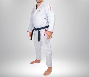 Uniformes de karaté et de jiu-jitsu brésilien unisexes de haute qualité, logo personnalisé, polyester/coton extensible, blanc, 450 g, légers - Product Image 3