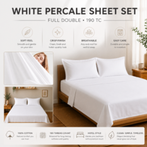 <b>White</b> 190 TC Percale Bed <b>Sheet</b> Set American Style 6-Piece for Full Double Bed-Includes Fitted <b>Flat</b> <b>Sheets</b> for Home Hotel Use - Product Image 2