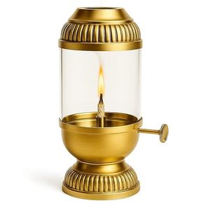 Akhand Jyot Brass Decorative Oil <b>Lamp</b> with Adjustable Bati Holder and Glass Cover 80 ml Gold Finish Akhand Deepak - Product Image 1
