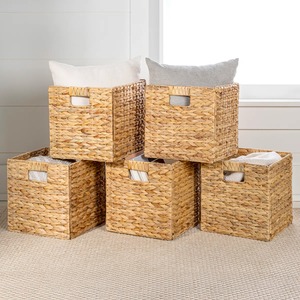 Square Wicker Storage Baskets 40x40x25cm <b>Plant</b> Fiber Rustic Style Durable Organizer for Living Room Neatening - Product Image 5