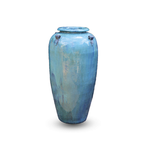 Classic Blue Glazed <b>Clay</b> Vase Winged Handles Indoor Flower Pot Vintage Style Eco-Friendly Decorative Plant Container Drainage - Product Image 3