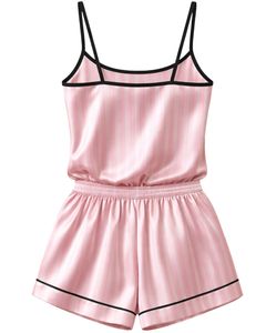 Pink Striped Satin Women Pajama Set Silk Sleepwear <b>Spaghetti</b> <b>Strap</b> Cami And Shorts Soft Luxury Nightwear Summer Lounge Set - Product Image 2