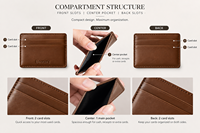 Porte-cartes d'identité en microfibre Beena, design minimaliste, 4 pouces, couleur marron, logo en relief, sans fermeture, multi-usages, modèle pour cartes de visite