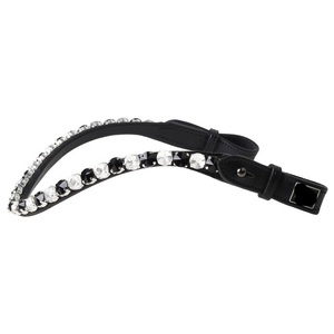 Bandeau de tête de cheval en cuir anglais décoratif, personnalisé avec logo, fait main, noir et blanc, orné de grands cristaux brillants. - Product Image 4