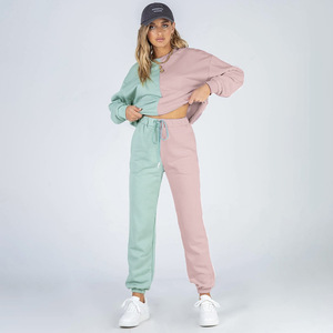 Conjunto Deportivo de 2 Piezas para Mujer, Color Block, Top Corto de Manga Larga, Pantalones Jogger, Corte Holgado Informal, Primavera Verano, Tejido de Algodón - Product Image 6