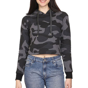 Sudadera con Capucha Corta de Camuflaje para Mujer, Estilo Casual, con Logo Frontal, 100% Algodón, para Invierno - Product Image 4