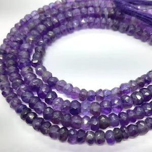 Perles de pierres précieuses en améthyste naturelle facettées, forme rondelle, 5-6 mm, perles rondelles en améthyste, 13 pouces, améthyste violette, perles en vrac pour bijoux - Product Image 1