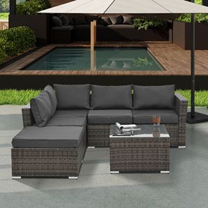4 pezzi stagionale Set di mobili da giardino in vimini in PE con tavolino in vetro temperato per esterni mobili stagionali - Product Image 1