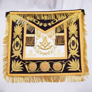 Tablier maçonnique blanc brodé avec franges dorées et motifs symboliques pour usage artisanal - Product Image 1