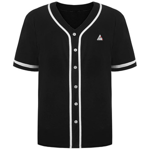 Camiseta de Béisbol Negra Personalizada para Hombre, Uniforme de Equipo con Botones, Camisa Deportiva Transpirable de Poliéster, Diseño Liso, Venta al Por Mayor OEM - Product Image 2