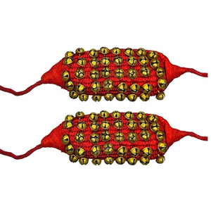 Tobilleras de latón hechas a mano con correas de terciopelo rojo ajustables, campanas de tobillo clásicas indias para Kathak Bharatanatyam, 40+ 40 pares - Product Image 1