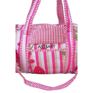 Sac fourre-tout matelassé en coton, écologique, décontracté, imprimé floral, lavable, pour le voyage, le yoga, la plage, style bohème, week-end - Product Image 5