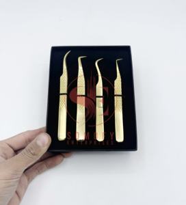 Venta al por mayor 100% de acero inoxidable de alta calidad pinzas de extensión de pestañas con punta de fibra Lash Premium pinzas de pestañas - Product Image 1