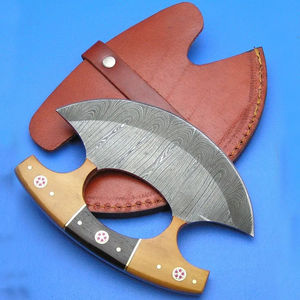 Cuchillo Ullu Burraq Hecho a Mano con Acero de Damasco, Mango de Acero de Damasco, Cortador de Pizza, Funda de Cuero, Ambidiestro - Product Image 6